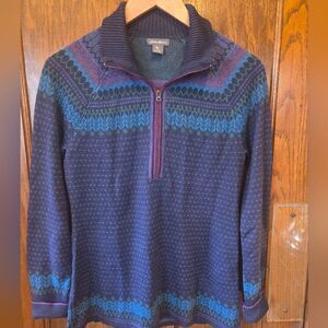 Eddie Bauer Womens Fairisle Patterned Zip-Up Sweater -